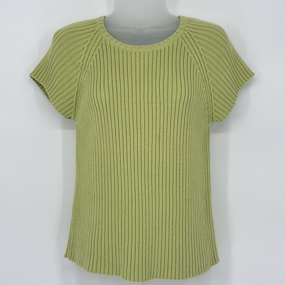 VTG No Boundaries Ribbed Sweater Tee Y2K Juniors XL Short Sleeve Lime Green - Picture 1 of 6